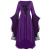 Fashion Witch Cosplay Costume Halloween Plus Size Skull Dress Lace Bat Sleeve Costumes296h
