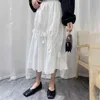 Printemps été coton doux blanc noir jupe midi femmes style coréen esthétique taille haute longue femme 210421