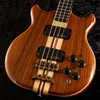 Maßgeschneiderte Alembic Brown Ash 4-Saiter-E-Bassgitarre mit durchgehendem Hals, 5-lagigem Hals, Goldbeschlägen, Abalone-Intarsien