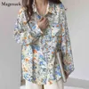 Autunno Top Camicette Donna Manica lunga Stampa floreale Camicie in chiffon Colletto rovesciato Coreano s Blusas 9946 210512