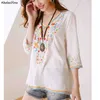 Khalee yose Boho Çiçek Nakış Meksika Bluz Gömlek Vintage Chic Sonbahar Artı Boyutu 2XL 3XL Etnik Hippi Gömlek 210719