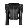 Black Faux Leather Jacket For Women Fashion Pu Lady Coat Jackets With Zipper Outerwear Long Sleeve O Neck Female Top D30 210818