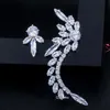 Asymetryczny kształt pióra błyszczący Cubic Cyrkonia Długie Big Ear Cuff Stud Kolczyki dla kobiet Fashioin Party Jewelry CZ626 210714