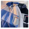 Kurtki damskie damskie niebieskie splicing vintage turtleeck zamek błyskawiczny mundur baseball mundurem ponadwymiarowa kurtka damska wełniana płaszcz swobodny grubość