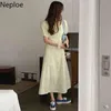 Neploe Vestidos Mujer сладкий квадратный воротник слойки с коротким рукавом платья женщины корейские плиссированные тонкие талии цветочные шифоновые платье 4H835 210422