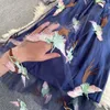 Женщины мода вышивка сетка вязание крючком a-line платье круглые шеи с длинным рукавом шить тонкий праздник весна и летние Vestidos R285 210527