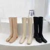 2020 Ny vinterstil med fleece Medium Chunky Heel Knight Boots Women's High Tube Thinner-Wooked Shorty Long Y0910