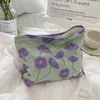 Damen-Kosmetiktasche mit Blumenmotiv, Reise-Toilettenartikel-Aufbewahrungs-Clutch, kontrastierende tragbare kleine Taschen