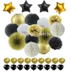 Party Decoration Red White Gold Tissue Paper Pom Poms Honeycomb Balls Lanterns Fan Foil Star&Latex Balloons For Wedding Nursery Decorations