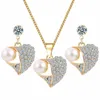 Ohrringe Halskette HOCOLE Mode Herz Imitation Perle Schmuck Sets Strass Gold Kette Drop Set Für Frauen Hochzeit