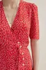 Vintage France style Star Floral Print Side Button Dress Woman Tie Bow Lace up Waist Short Sleeve Midi Tea Dresses Vestido 210429