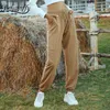Cordon taille poche solide Cargo Joggers femmes Baggy pantalon haut Streetwear décontracté pantalon de survêtement droit 210510