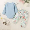 Girl Clothing Set Long Sleeve Flower Print Romper + Pants Autumn Cotton Soft Kids clothes Two Piece sets 3-24months