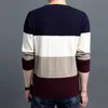 Men Pullover Fashion V Neck Spring Autumn Slim Fit Knit Patchwork Striped Male Sweater Casual Jumpers Outwear Full Sweater 210818