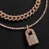 Kunjoe 2021 Hip Hop Bling Lock Pendant Choker Iced Out Glänsande Cubic Zircon Halsband för män Charm Smycken Mode Punk China