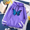 Mariposa azul Pinturas de belleza Mujer Sudadera con capucha Harajuku Fleece Sudaderas con capucha Hip Hop Dibujos animados Empalme Sudadera con capucha 2022 Mujeres de moda con capucha Primavera Mujer S