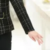 여자 재킷 여성의 우아한 슬림 허리 짧은 여성 패션 중년 니트 트위드 코트 2022 가을 격자 무늬 싱글 브레스트 슈트