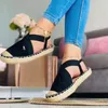 Zomer gestreepte platform sandalen wiggen schoenen voor vrouwen touw bodem dames espadrilles platte slip op canvas visser