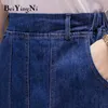 Niebieskie dżinsy Spódnica Kobieta Duży rozmiar Koreański Wysoka Elastyczna Talia Denim Saia Elegancka Vintage Streetwear Faldas Cowboys S-5XL 210506