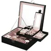 Storage Boxes Bins Square Jewelry Box With Lock Big Mirror Jewellery Organizer PU Leather Case Ring Earring Necklace Ear Stud Display