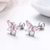 Cute 925 Sterling Silver Butterfly Pink CZ Screw Back Stud Earrings For Women Child Girls Kids Jewellery Orecchini Aros Aretes 2115948941