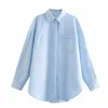 Spring Women Pocket Decoration Loose Blouse Kvinna Turndown Collar Långärmad T-shirt Kontor Lady Tops Blusas S8500 210430