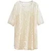 ジョニーチャーの女性レースTシャツが中空アウトスウィートカジュアルな服夏Oネックハーフスリーブ刺繍Floral Thirts 210521