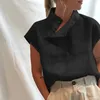 Kvinnors Blusar T-shirts Celmia Fashion Womens Loose Short Sleeve 2022 Högkrage Solid Knappar Toppar Fritid Elegant Party Blusas Plus Storlek