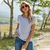 회색 티셔츠 여성 봄 여름 새로운 캐주얼 솔리드 컬러 슬림 풀오버 탑스 느슨한 O 넥 레이스 반팔 티셔츠 Femme 210412