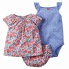 Baby Girl 3pcs Set Cartoon Bodysuit + T-shirt + Shorts Bomull Outfits Kläder E26535 210610