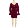 Women Sexy Backless Dresses Fashion Trend Loose Long Sleeve Skinny Short Skirts Designer Female V Neck Casual Stacked Velvet Mini Dress