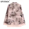 Women Fashion Frayed Trims Printed Blouses Lapel Collar Long Sleeve Side Vents Female Shirts Chic Tops 210420