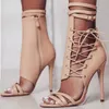 Sexy Gladiator Drop Women Pumps Peep Toe кружев по перекрестному галстуке Высокие каблуки Тонкие вечеринки Обувь Boussac Сандалии