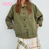 Осенняя куртка женский корейские студенты Harajuku Army Army Green Свободная инструментальная куртка однобортный отворот сплошной цвет 210507