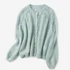 Spring Women Hollow Out Stickad Cardigan O Neck Solid Färg Singel Breasted Sweater Knitwear 210914