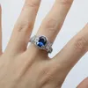 Cluster Rings Bague Ringen Charms Oval Sapphire Ring For Women Silver 925 Jewelry Gemstones Vintage Design Female Jubileum Present Partihandel