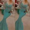 2021 Plus Size Arabic Aso Ebi Mermaid Sexy Sparkly Prom Dresses Long Sleeves Sheer Neck Evening Formal Party Second Reception Bridesmaid Gowns Dress ZJ202