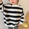 Spring unisex cotton loose striped sweatshirts Boys and girls all-match casual long sleeve Tops clothes 210708