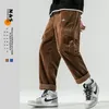 Men's Pants Elastic Waist Corduroy Twill Casual M-5XL Six Pockets Cargo Men Japanese Streetwear Wide Leg