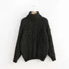 セーターの女性の秋と冬の高い襟のセーターの肥厚ファッション野生のねじれ編みのボトムなシャツ210527