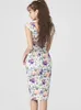 Ol temperament kantoor jurk zomer sexy sleevels bloem print slanke split vrouwelijke Koreaanse kleding 210529