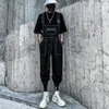 Sommar överaller män kvinna bib jumpsuits koreanska version tie fötter coola trend high street style hip hop byxor svarta byxor män