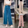 Frauen Breite Bein Hosen Sommer Weibliche Feste Elastische Taille Lose Meryl Plissee Hose Casual Boho Chiffon Hosen 210514