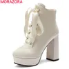 MORAZORA Grandi dimensioni 33-45 moda donna stivali spessi tacchi alti piattaforma scarpe da sera semplici stivaletti stringati 210506