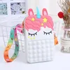 Rainbow Push Bubbles Bag Children's Christmas Princess Wallet Silicone Messenger Girls Decompression Lovely Cartoon HandBag BN04