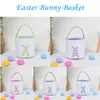 Easter Eggs Rabbit Basket Festive Canvas Bunny Ear Tote Bag with Stripe Plush Ball Decoration Storage Bags