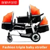 Triple Baby Stroller Easy Folding Twin Three PU Wheel Absorber There Pram Strollers#