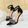 Sandals Women Rhinestone Block Heels 9.5cm Clear High Open Toe Transparent Crystal Plus Size 43 Party Shoes