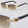 2022 Ny mikrobelagd diamant Rimless Solglasögon 8200757 Original Black Buffalo Horn Luxury Rocks Frame 18K Guld C Dekoration Man och Kvinna Glasögon Unisex Brown