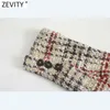 Zevity Donna Vintage Plaid Modello Stampa Cappotto di lana Donna Chic Manica lunga Doppio petto Capispalla Giacche Top CT629 211118